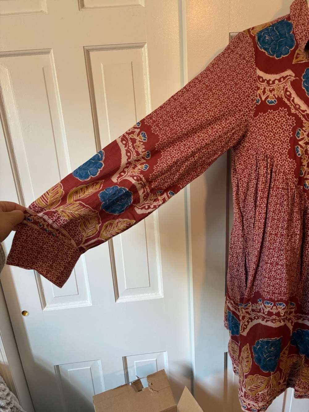 Free People Red Floral Border Print Dress with Blue Accents - Picture 5 of 7
